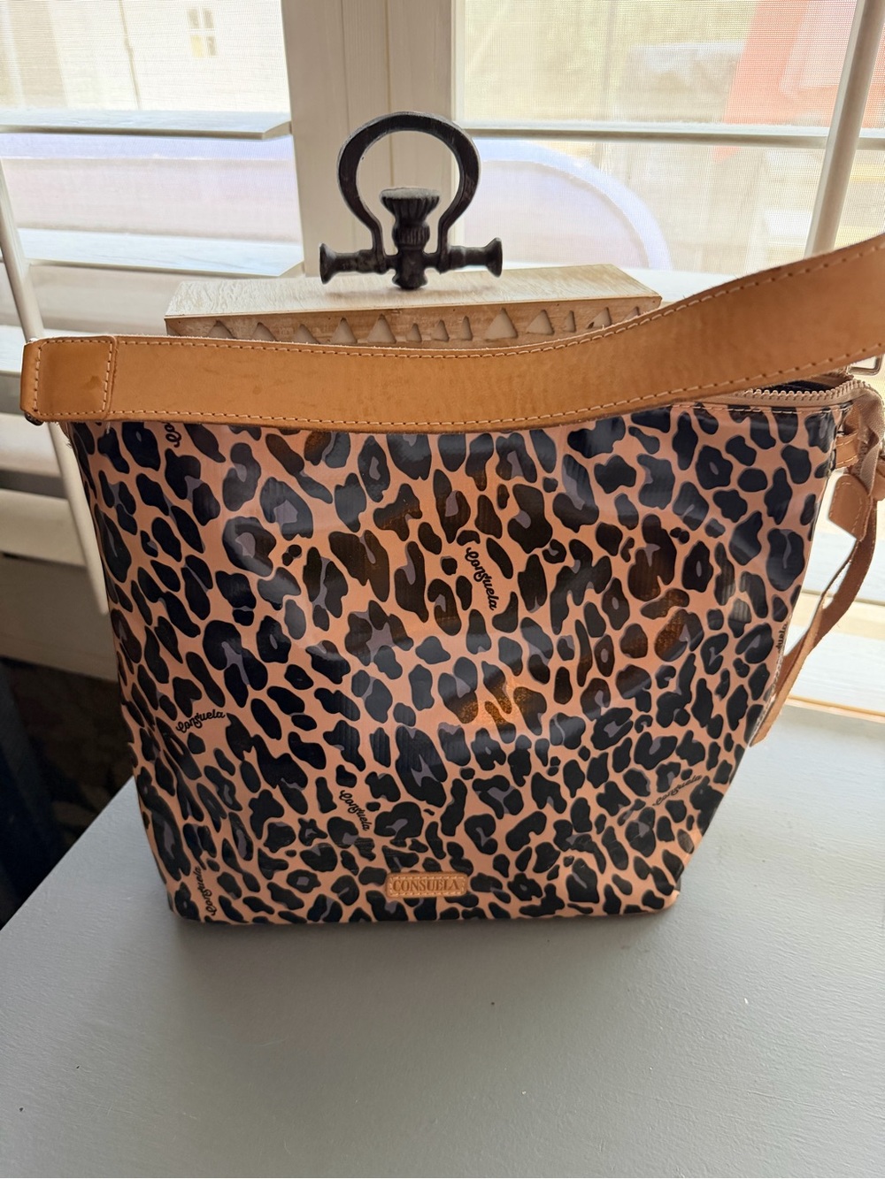 Consuela Leopard Print Crossbody Bag in Brown